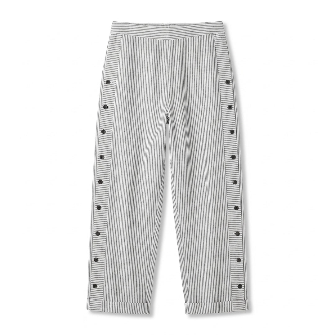 Striped Pants with Side Button Panel