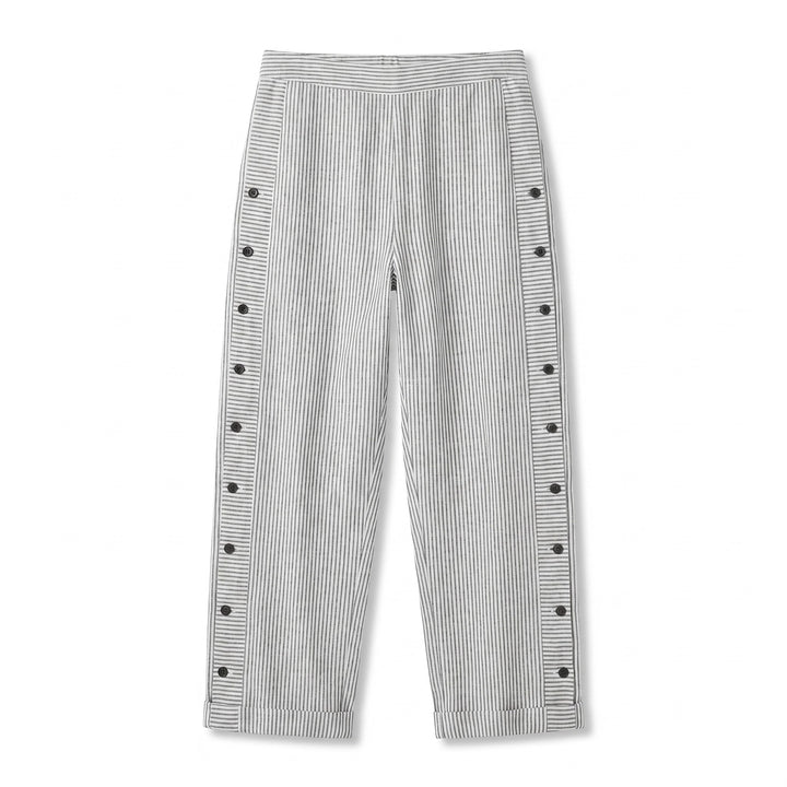 Striped Pants with Side Button Panel
