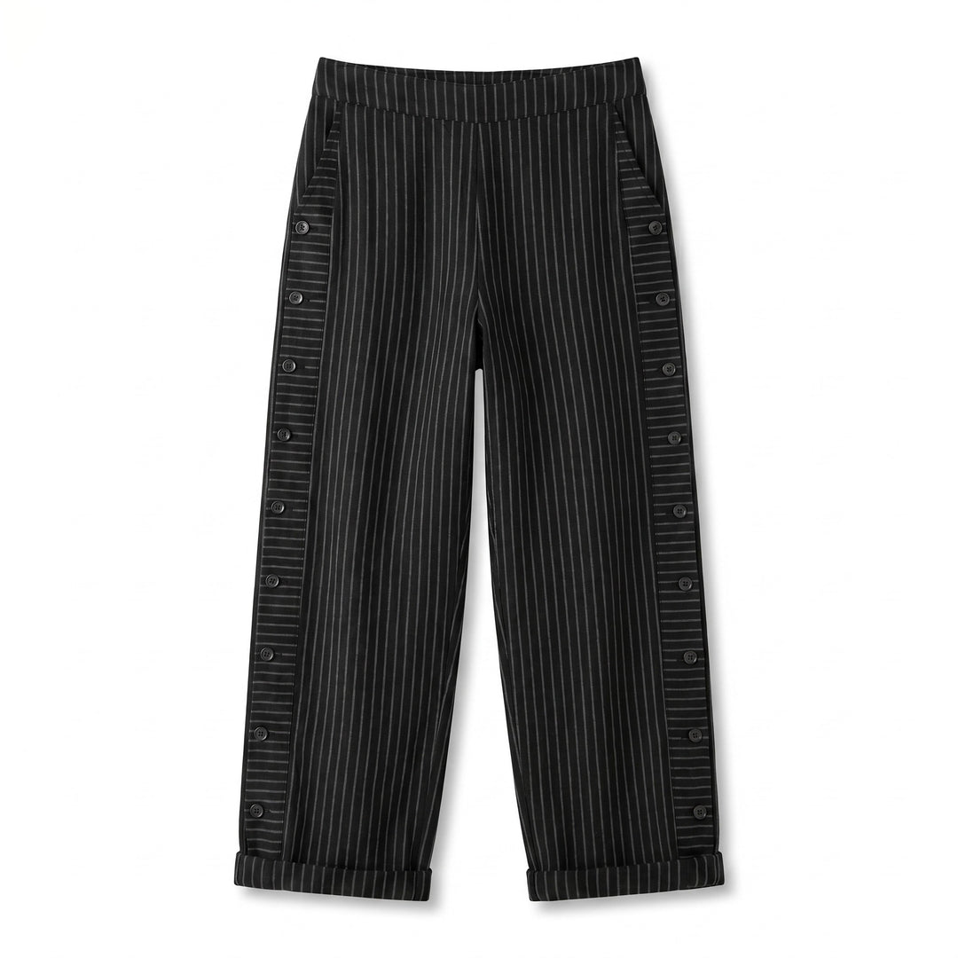 Striped Pants with Side Button Panel