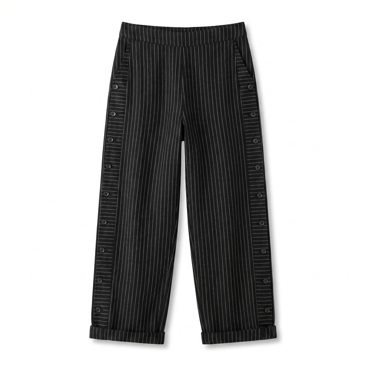 Striped Pants with Side Button Panel