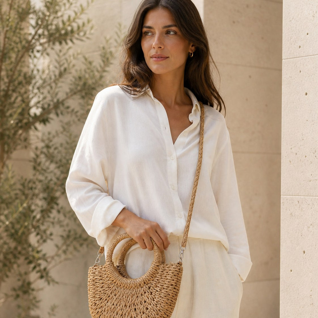 Lyra – Small Woven Beach Bag for Women with Crossbody Strap
