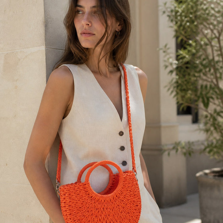 Lyra – Small Woven Beach Bag for Women with Crossbody Strap