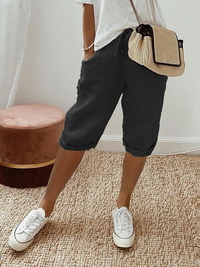 Relaxed Summer Shorts with Drawstring in black