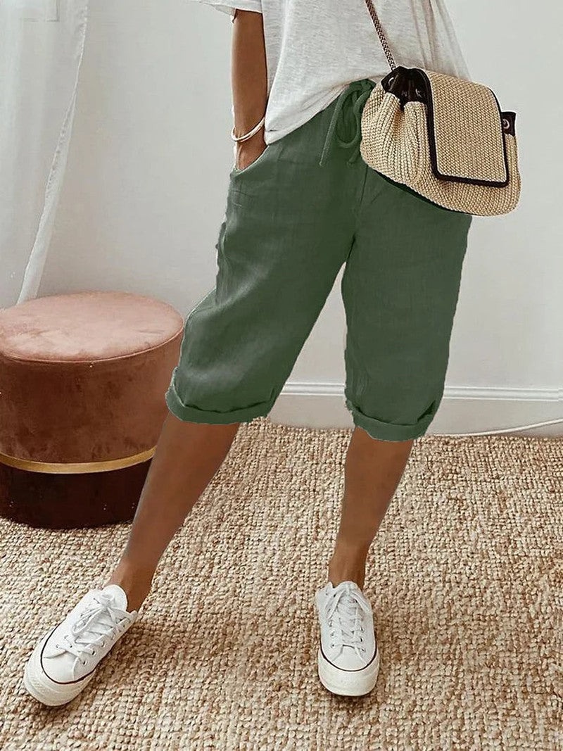 Relaxed Summer Shorts with Drawstring in green