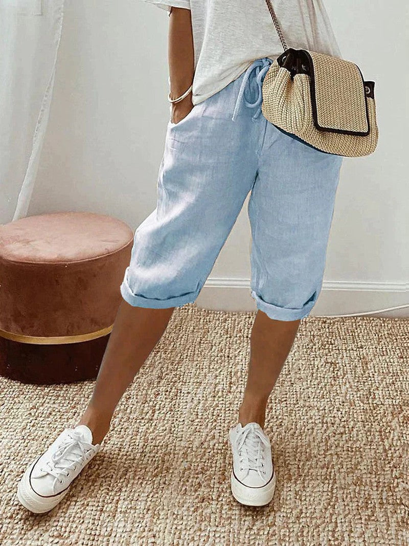 Relaxed Summer Shorts with Drawstring in blue