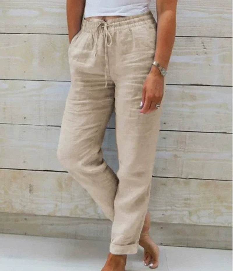 Relaxed Linen Pants with Drawstring Waist in khaki