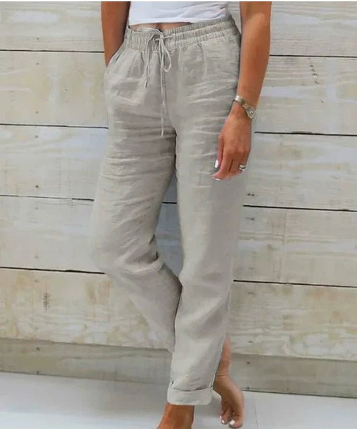Relaxed Linen Pants with Drawstring Waist in grey