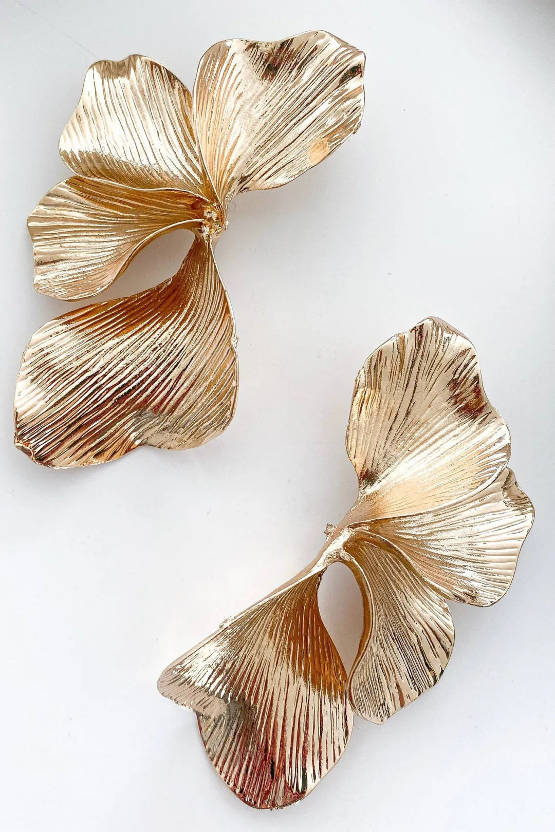 Textured Petal Drop Earrings in Gold