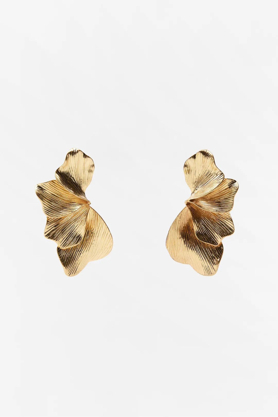 Textured Petal Drop Earrings in Gold