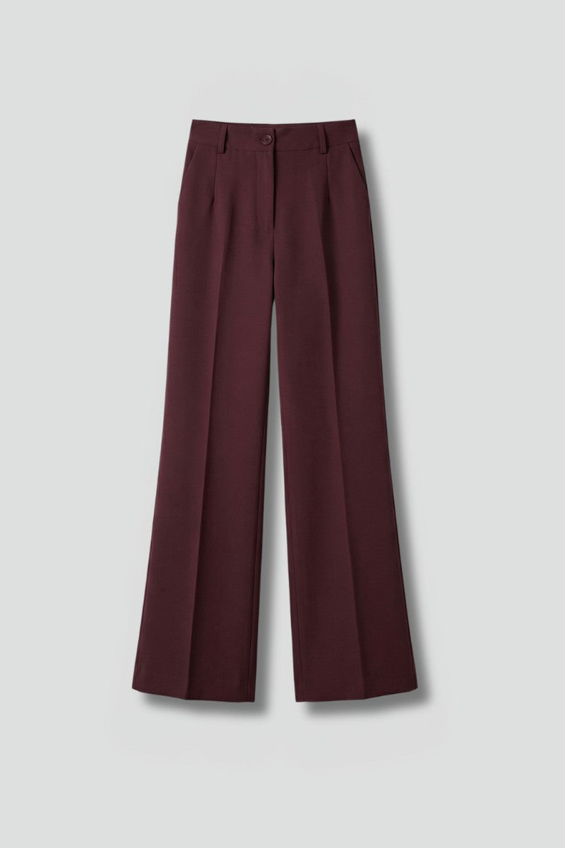 High Waist Straight Leg Pants in wine red