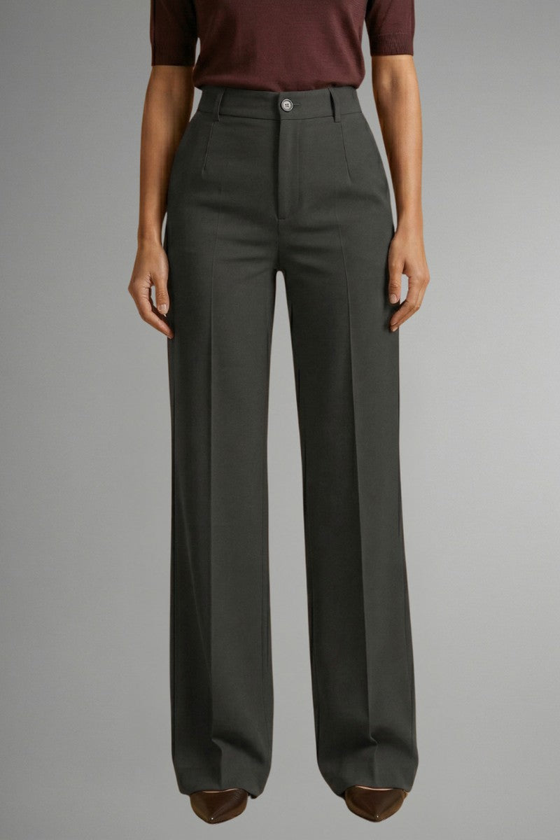 High Waist Straight Leg Pants in dark grey