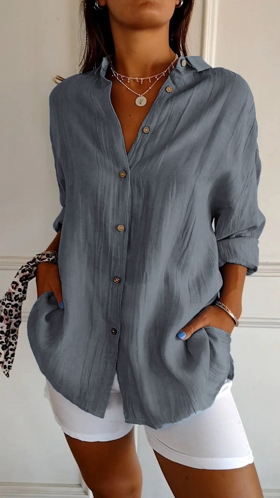 Oversized Linen Shirt with Buttons — Marisol