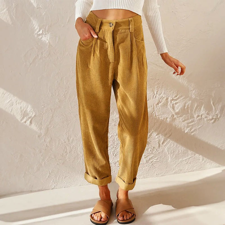 High Waist Corduroy Wide Leg Pants in khaki