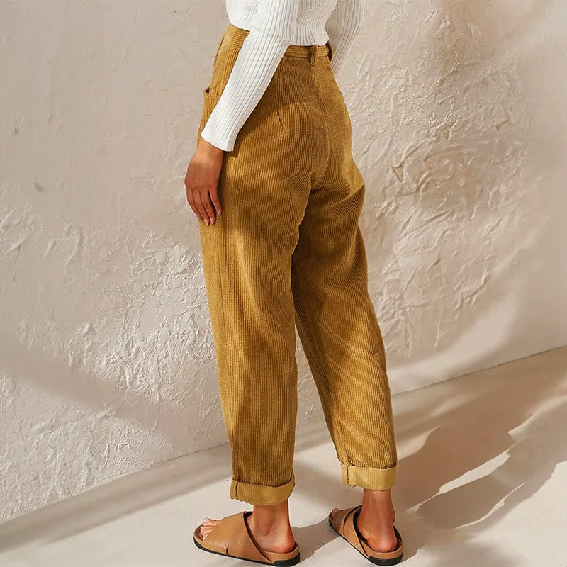 High Waist Corduroy Wide Leg Pants