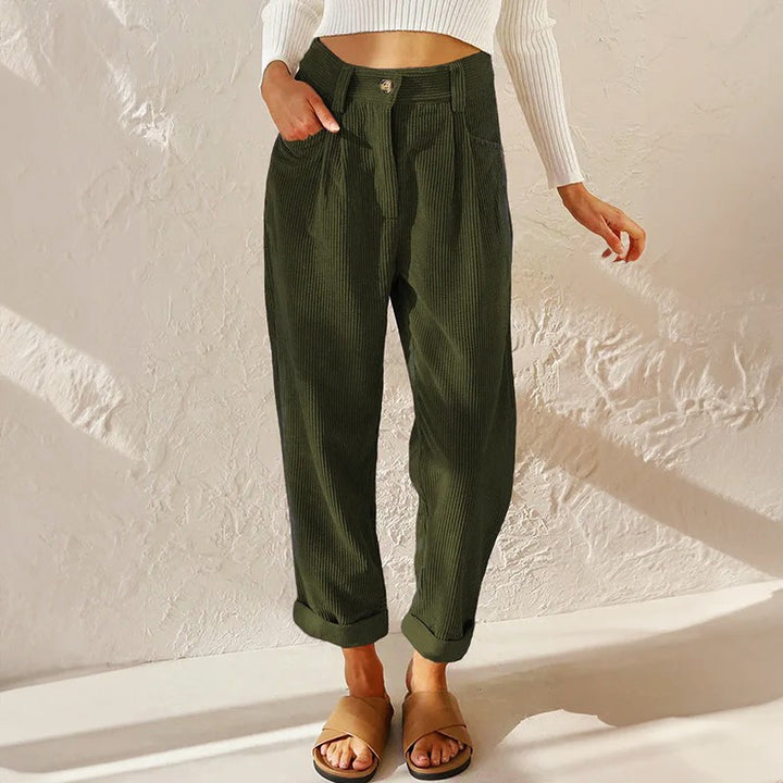 High Waist Corduroy Wide Leg Pants in green