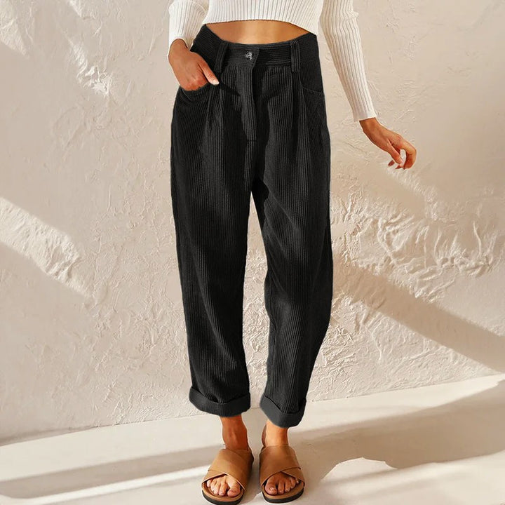 High Waist Corduroy Wide Leg Pants in black