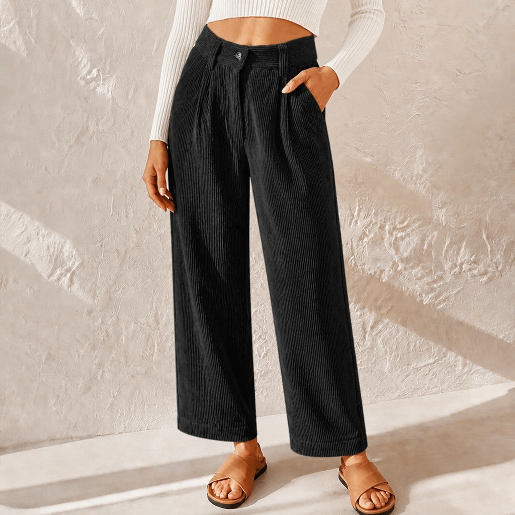 High Waist Corduroy Wide Leg Pants