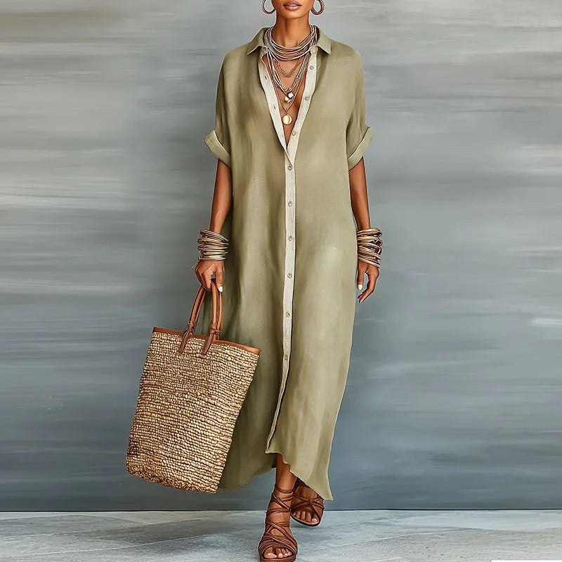 Linen Shirt Maxi Dress with Button Front — Mavis