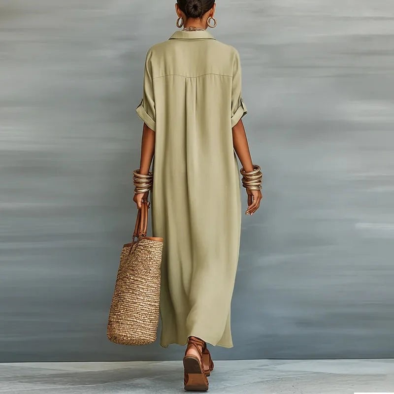 Linen Shirt Maxi Dress with Button Front — Mavis