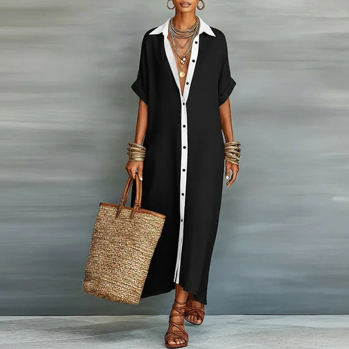 Linen Shirt Maxi Dress with Button Front — Mavis