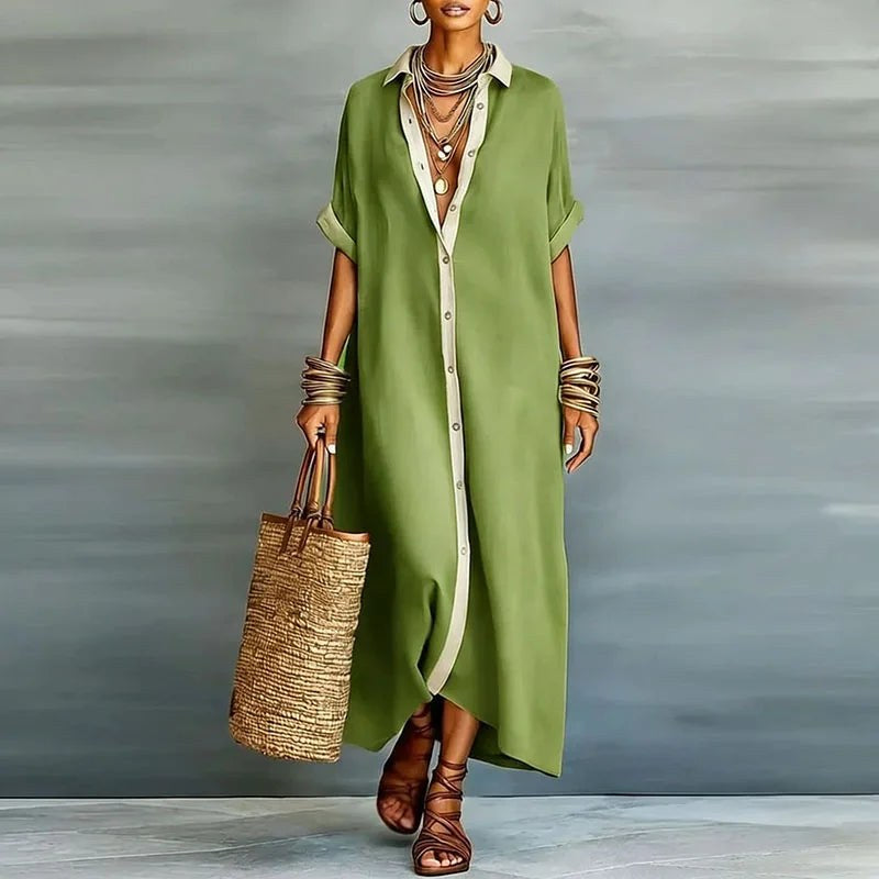 Linen Shirt Maxi Dress with Button Front — Mavis