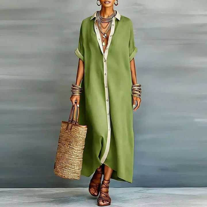 Linen Shirt Maxi Dress with Button Front — Mavis