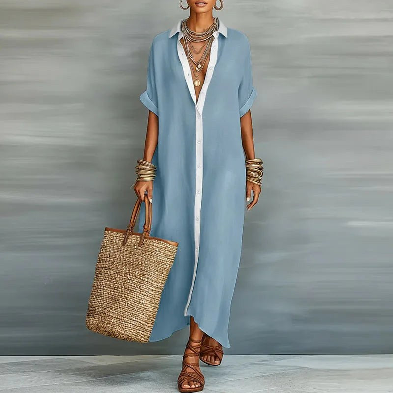 Linen Shirt Maxi Dress with Button Front — Mavis