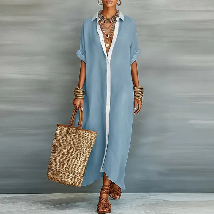Linen Shirt Maxi Dress with Button Front — Mavis