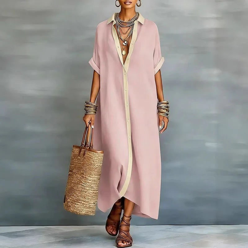 Linen Shirt Maxi Dress with Button Front — Mavis