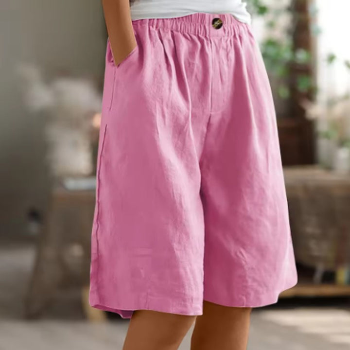 Linen Shorts with Elastic Waist and Pockets in pink