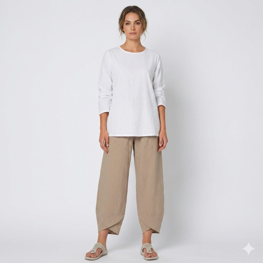 Relaxed Linen Blend Pants with Straight Leg