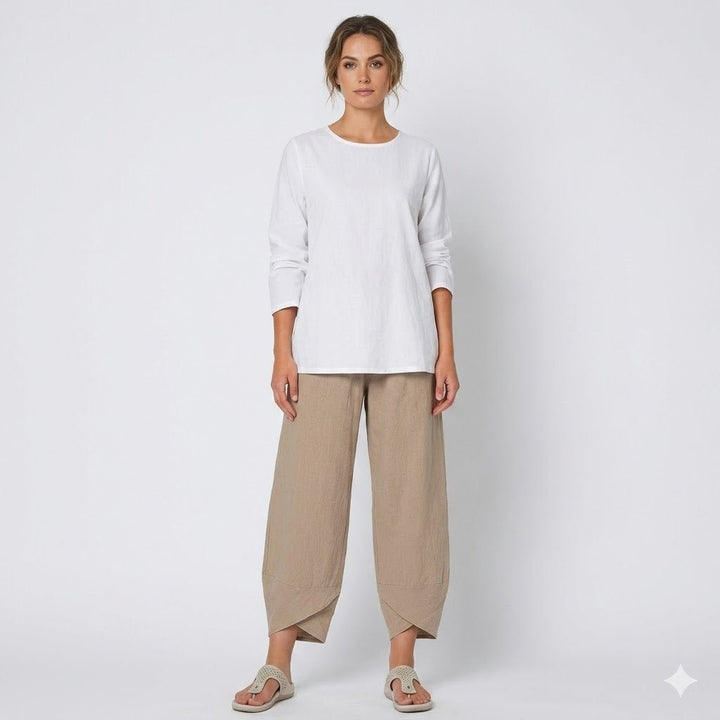 Relaxed Linen Blend Pants with Straight Leg