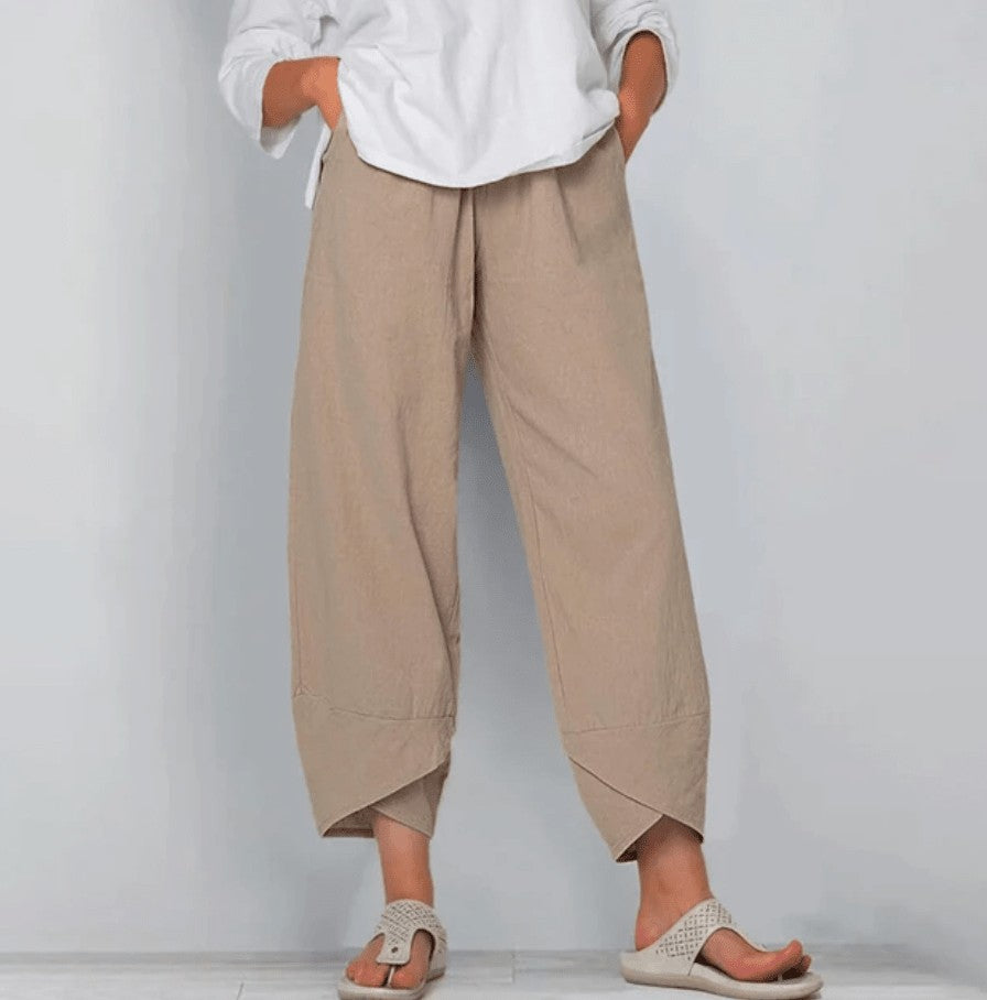 Relaxed Linen Blend Pants with Straight Leg in grey
