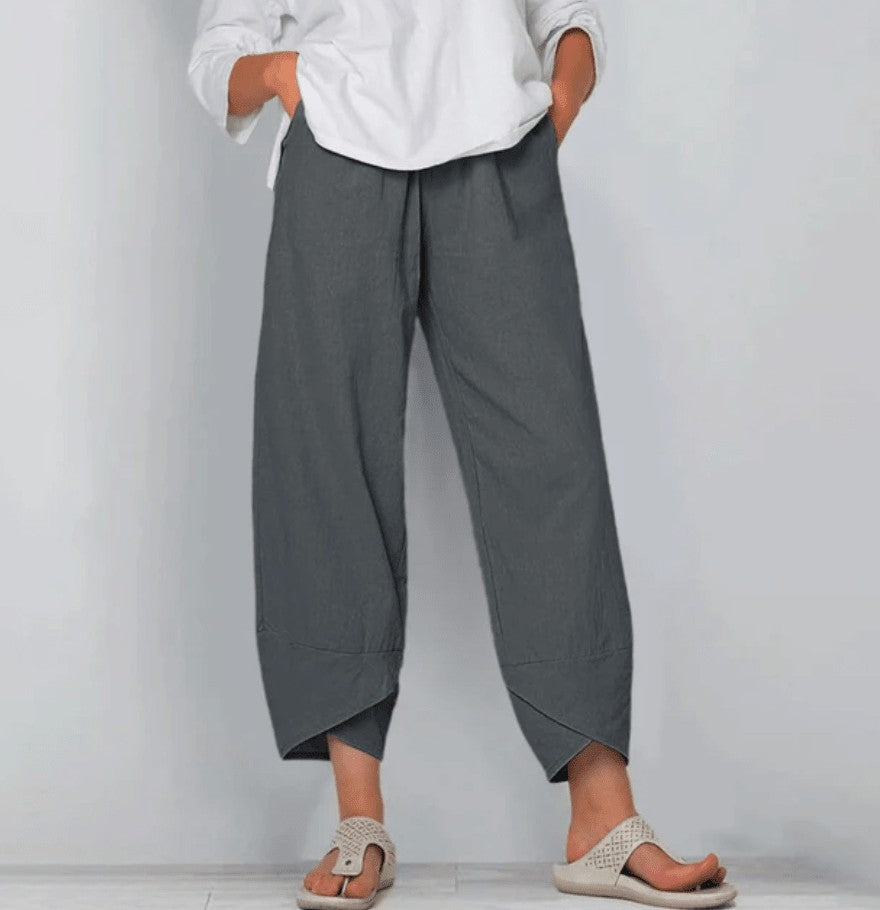 Relaxed Linen Blend Pants with Straight Leg