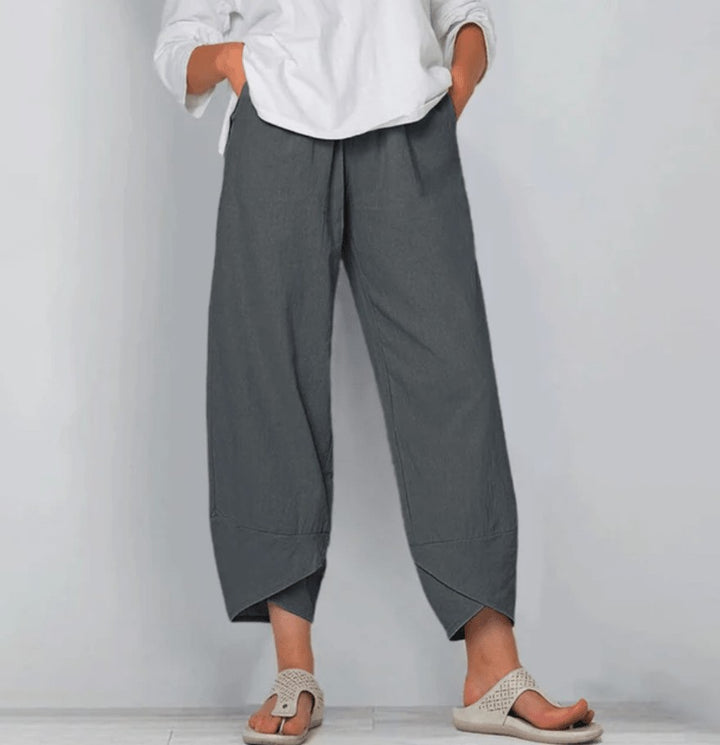 Relaxed Linen Blend Pants with Straight Leg