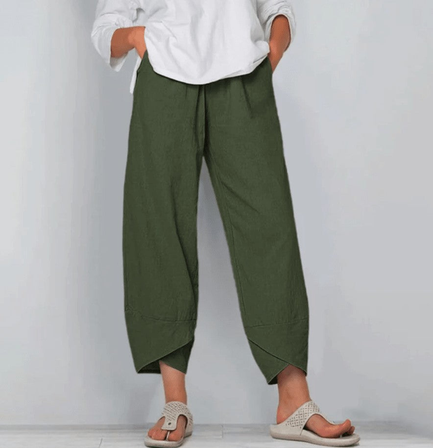 Relaxed Linen Blend Pants with Straight Leg in green