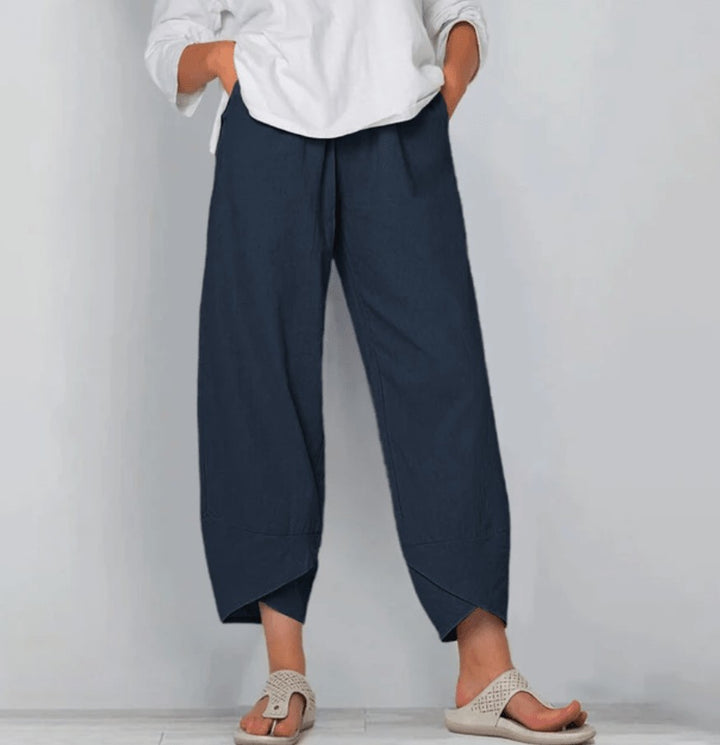 Relaxed Linen Blend Pants with Straight Leg in blue