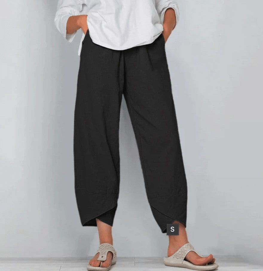 Relaxed Linen Blend Pants with Straight Leg in black