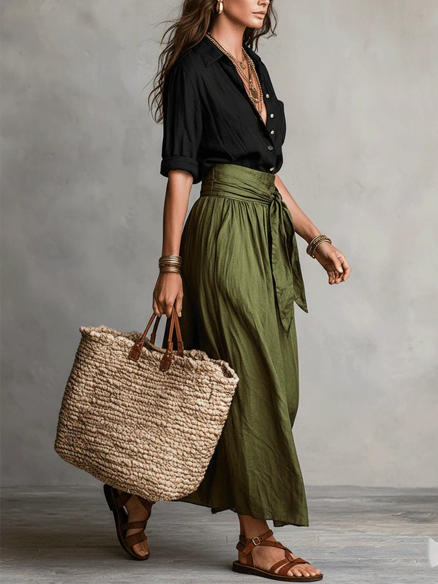 Two Piece Set with Long Sleeve Top and Skirt