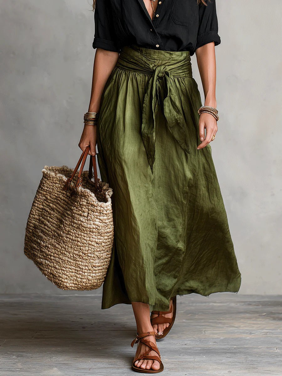 Two Piece Set with Long Sleeve Top and Skirt in white green