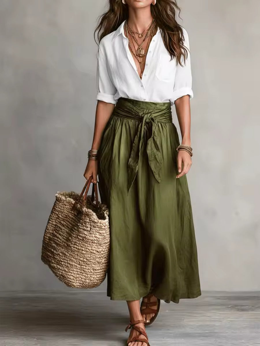 Two Piece Set with Long Sleeve Top and Skirt