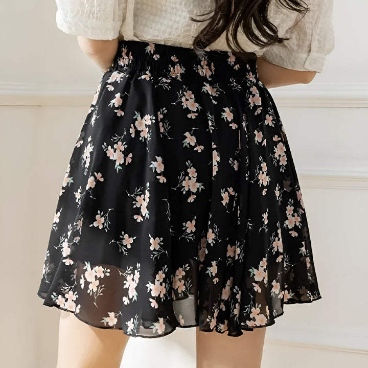Floral A Line Mini Skirt with High Waist