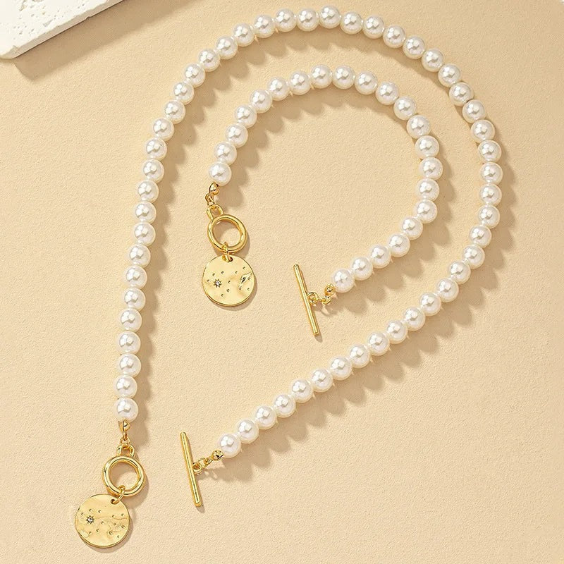 Red Pearl Necklace and Bracelet Set with Heart