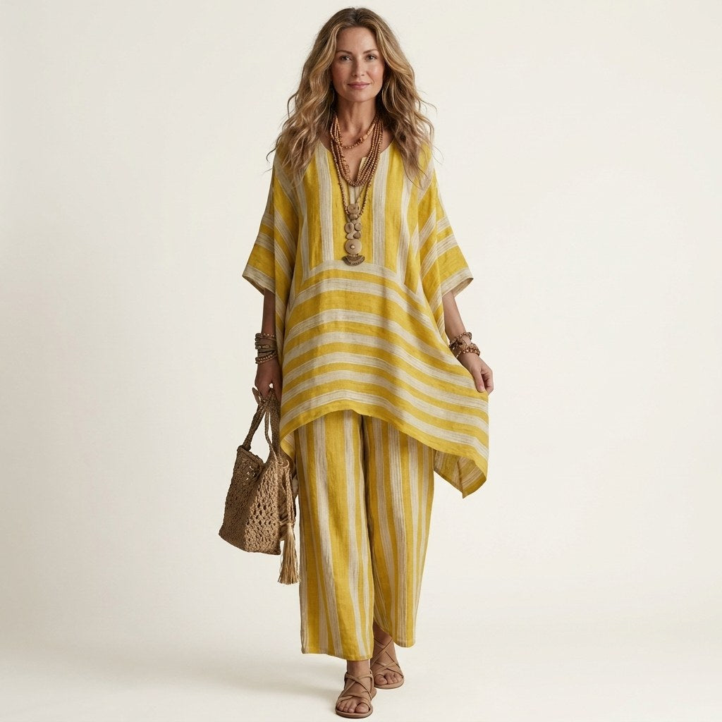 Striped Cotton Linen Two Piece Set — Nyla