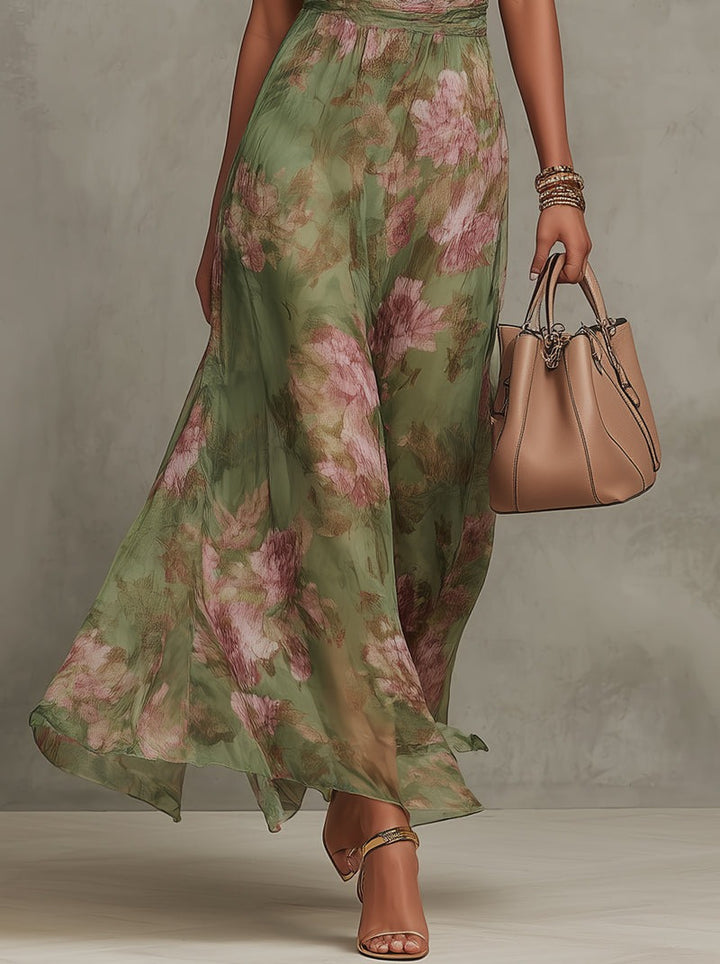 Floral Halter Maxi Dress with Tie Waist