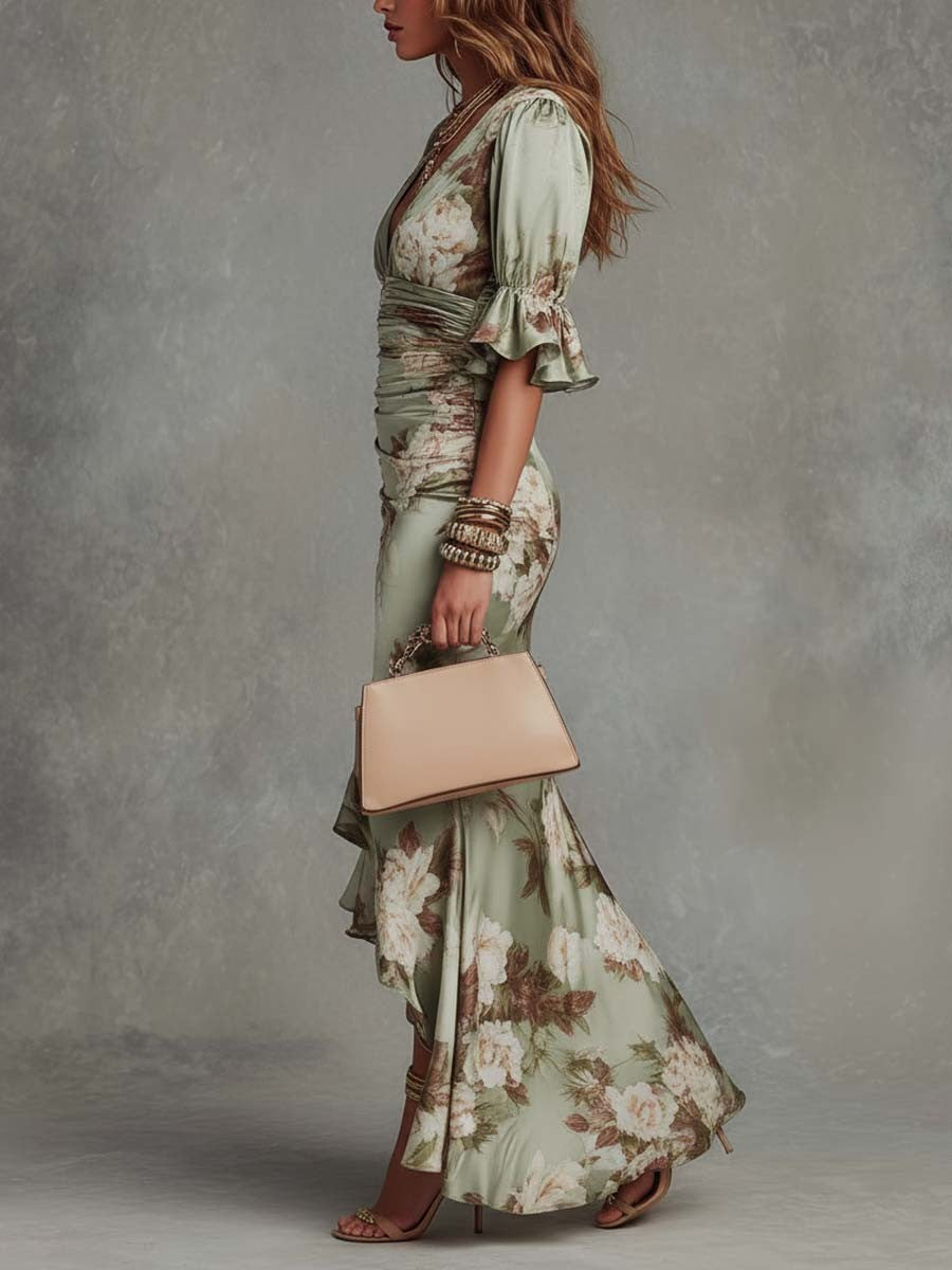 Floral Ruched Fishtail Maxi Dress for Women — Ophelia, image 2