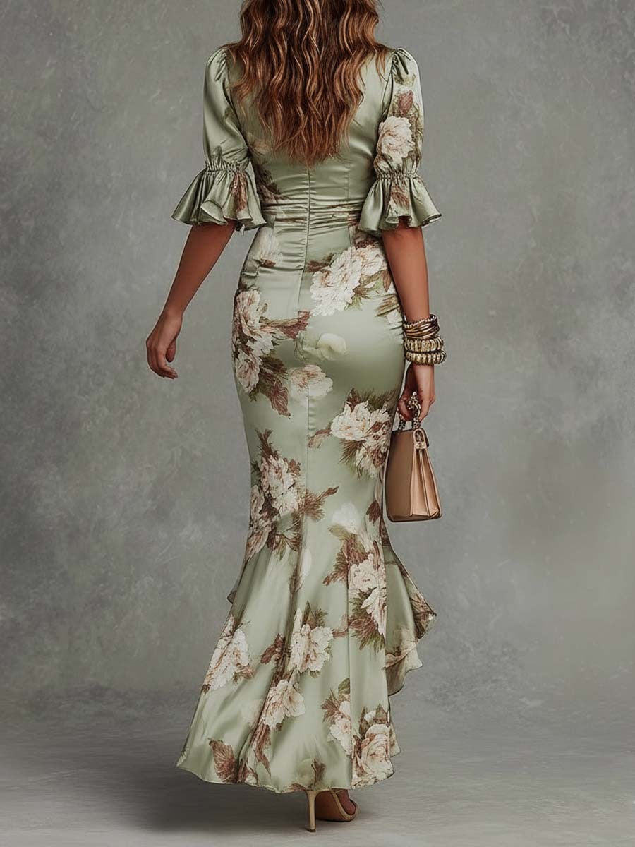Floral Ruched Fishtail Maxi Dress for Women — Ophelia, image 3