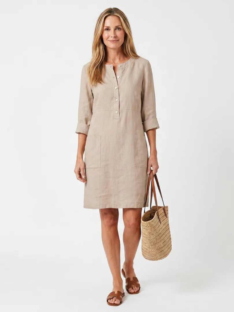 Button Front Linen Midi Dress — Oriana