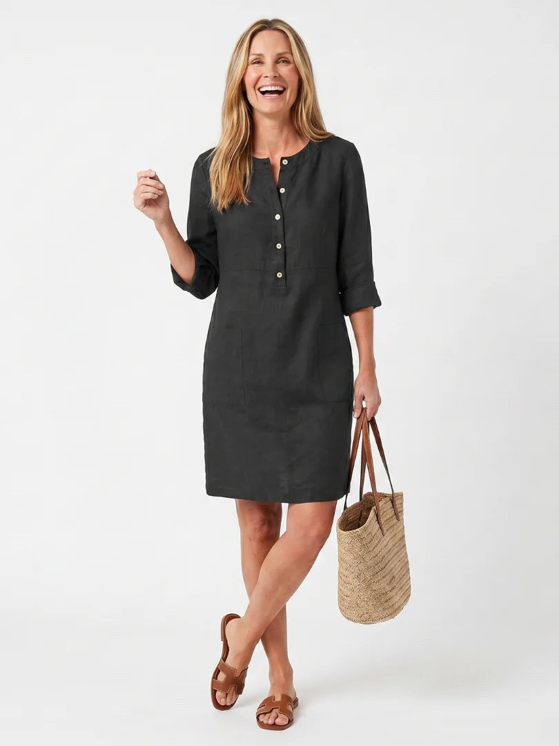 Button Front Linen Midi Dress — Oriana