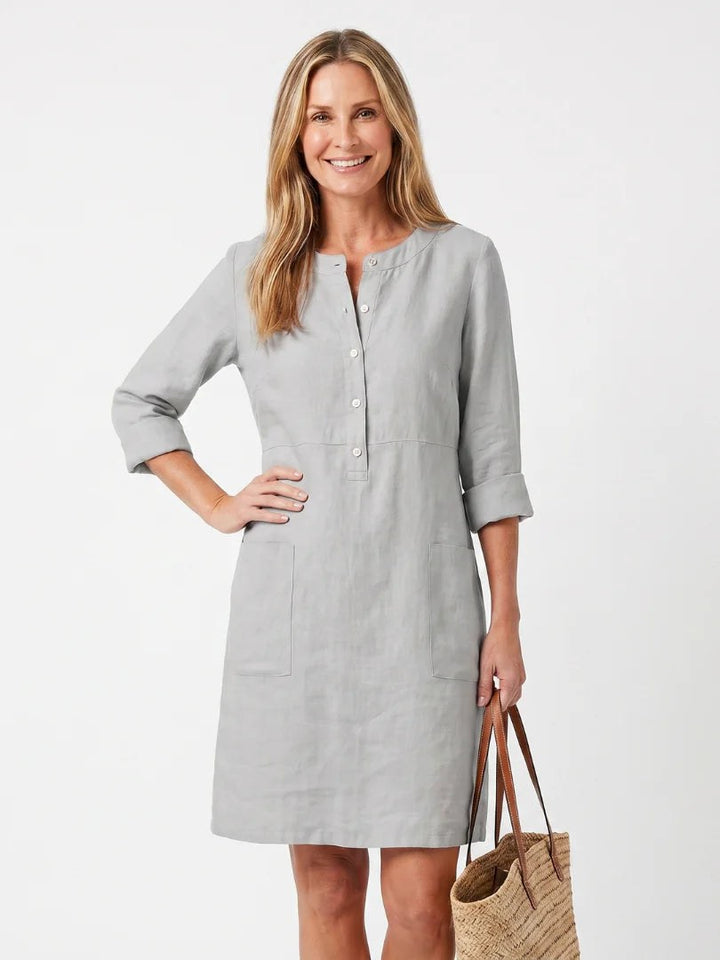 Button Front Linen Midi Dress — Oriana